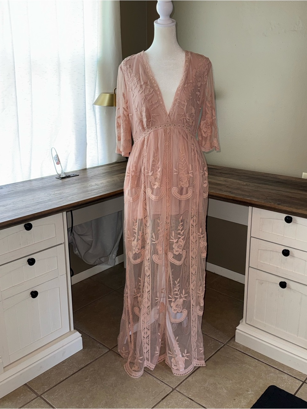 Wishlist Sheer Embroidered Maxi Dress Large